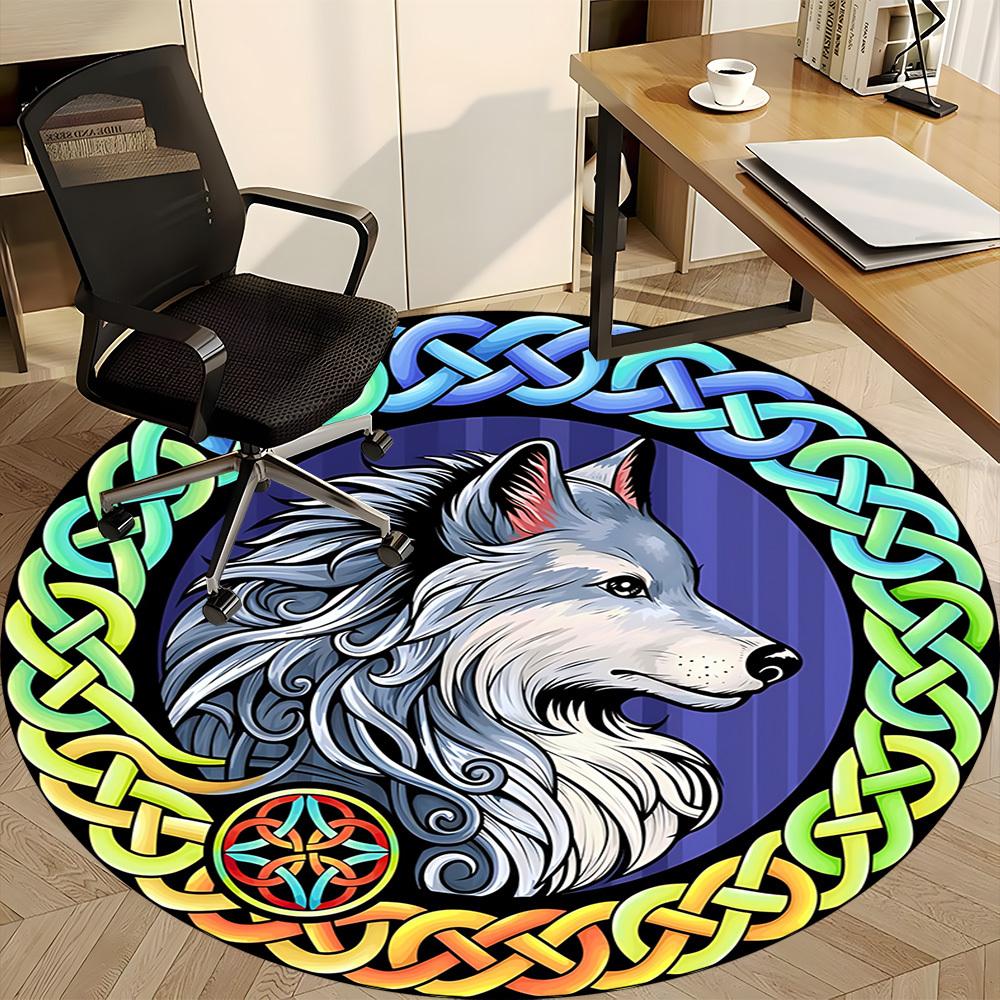 1pc Wolf Celtic Knotwork Chair Carpet for Office, Soft, Non Slip Polyester Mat, Office, Entryway, Living Room, Bedroom