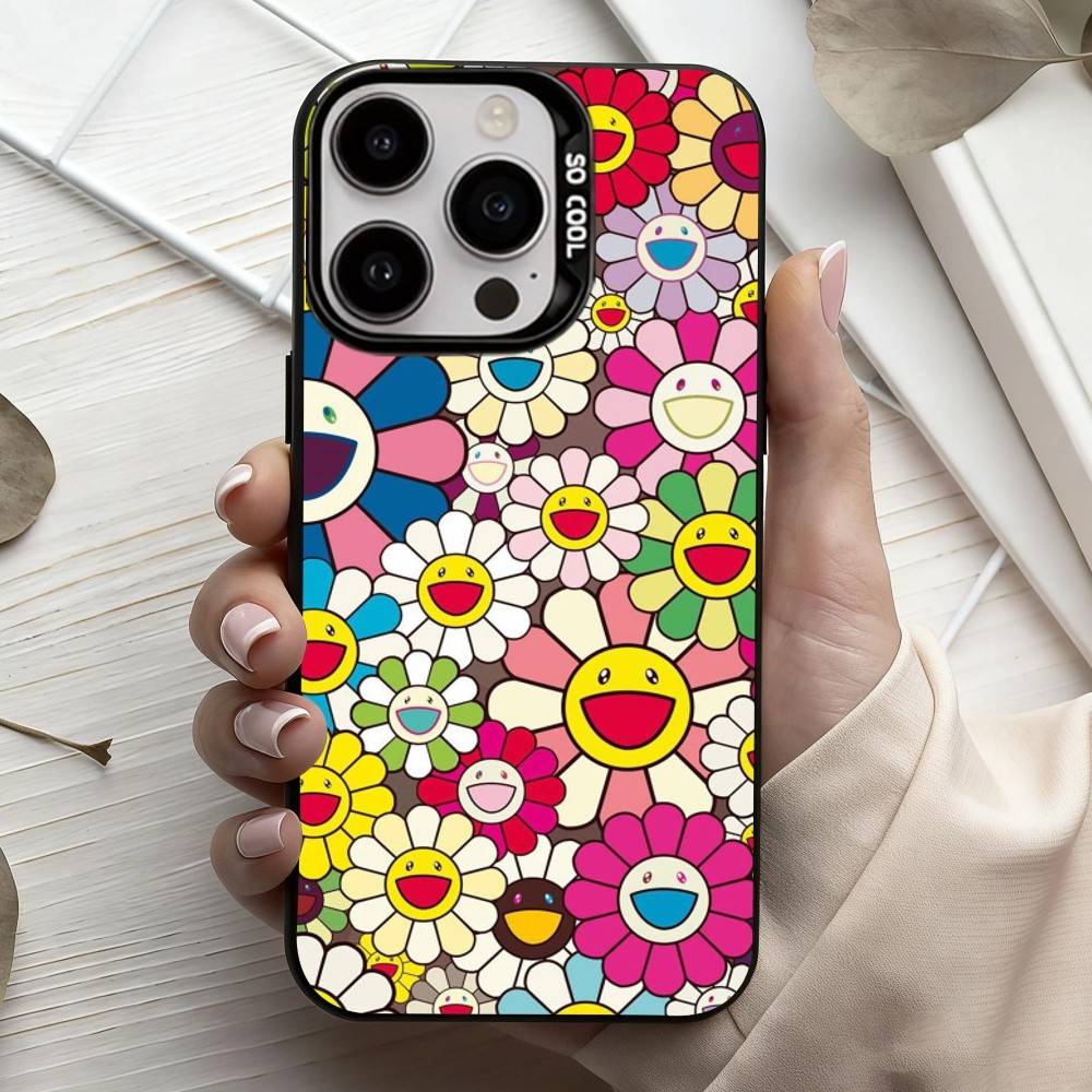 Takashi M-Murakamis F-Flowers Phone Case For iPhone17,16,15,14,13,12,11 Plus,Pro Max Candy Silver Plated Inside Cover