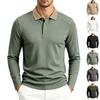 Mens Casual Color Block Long Sleeve Polo Shirt Wrinkle Resistant Breathable Jacquard