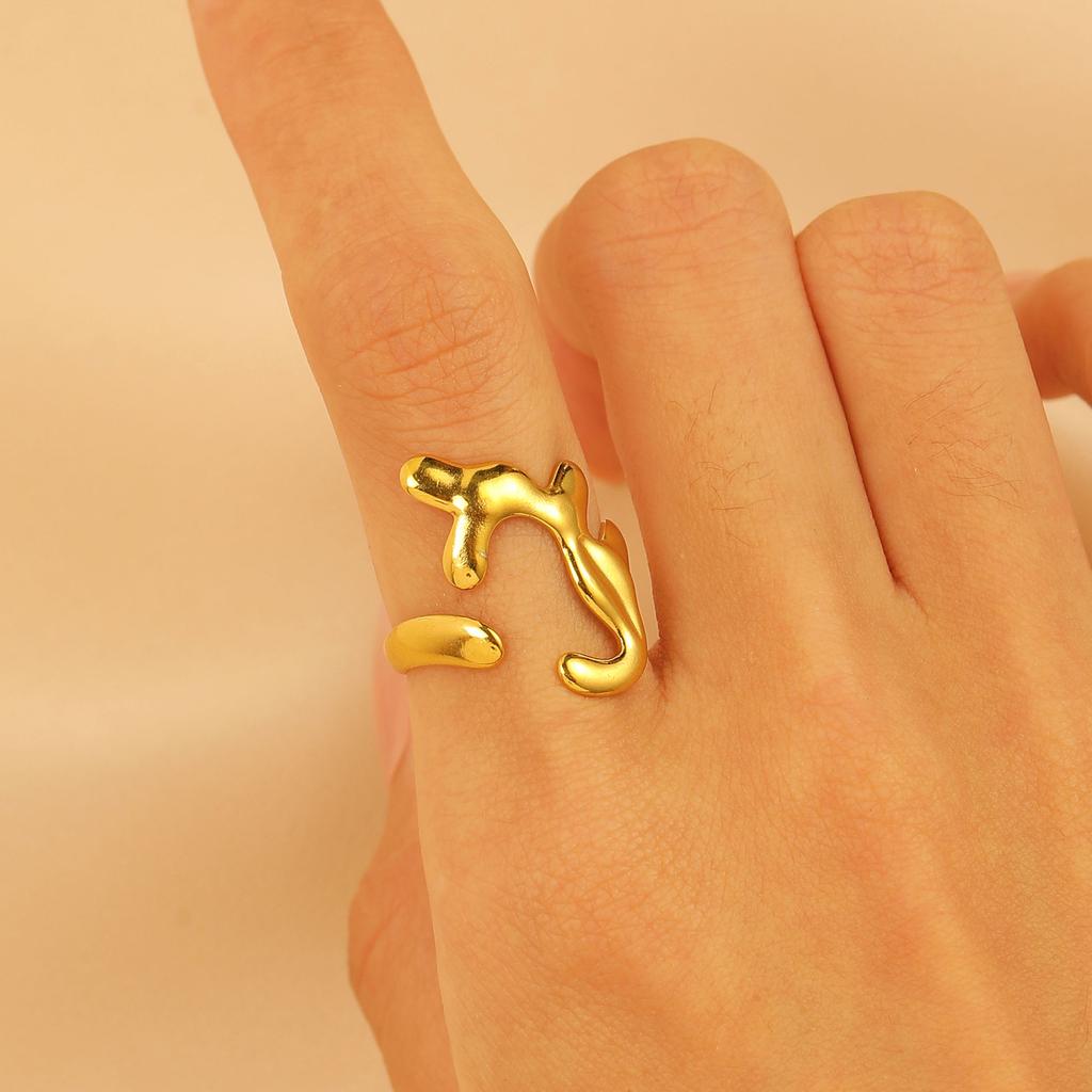 2026 Stil 18k Echtgold Edelstahlring Französischer leichter Luxusstil Wassertropfen glänzend Gold offener Ring Schmuck Frauen