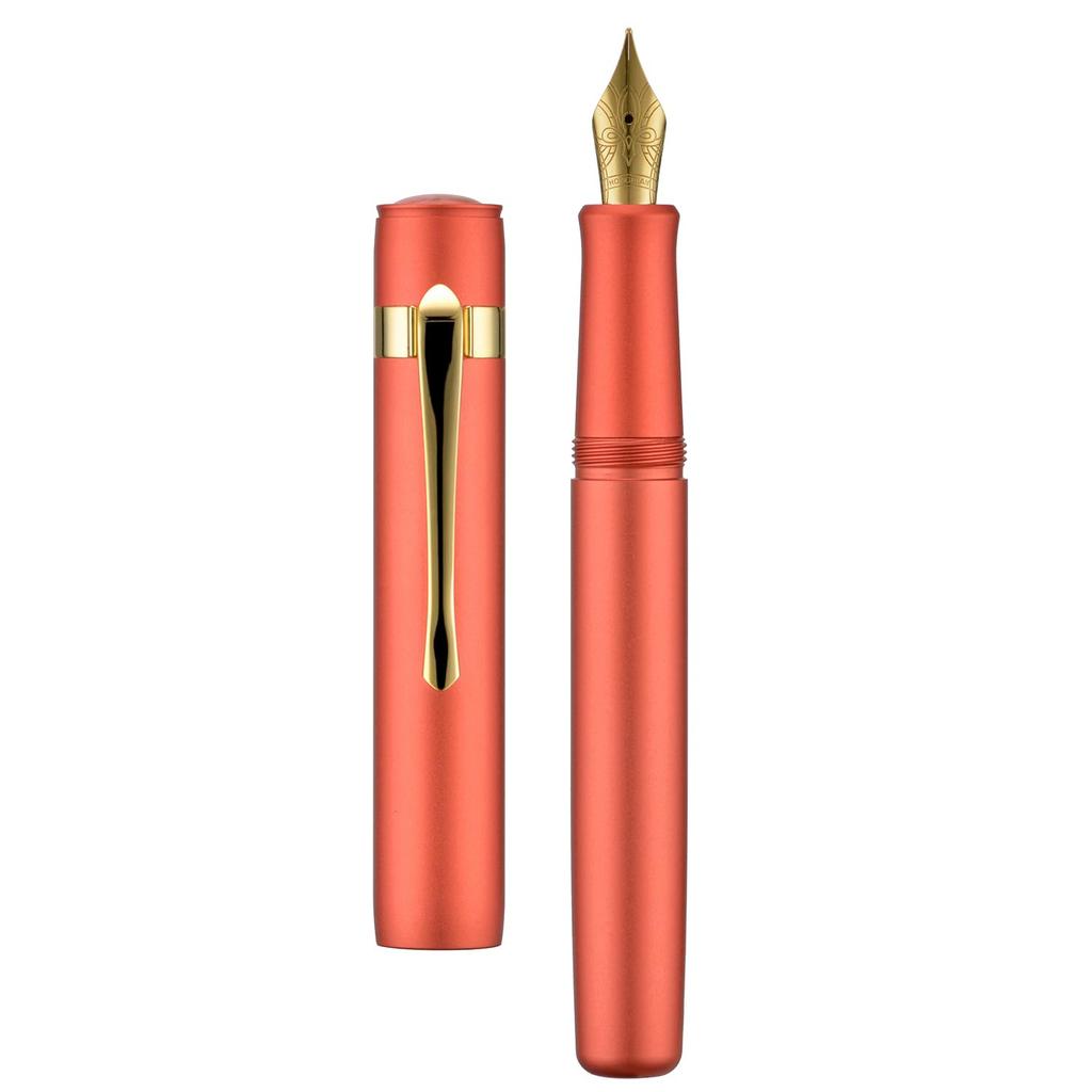 Hongdian M2 Mini Fountain Medium Soft Slim Pocket Travel Pen Pen, Orange, Nib, Nib, Aluminum,