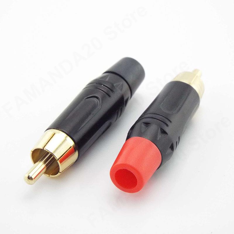 RCA Male Plug Connector Gold Plating Adapter Pigtail Speaker for 6MM Audio Cable Black Red Color