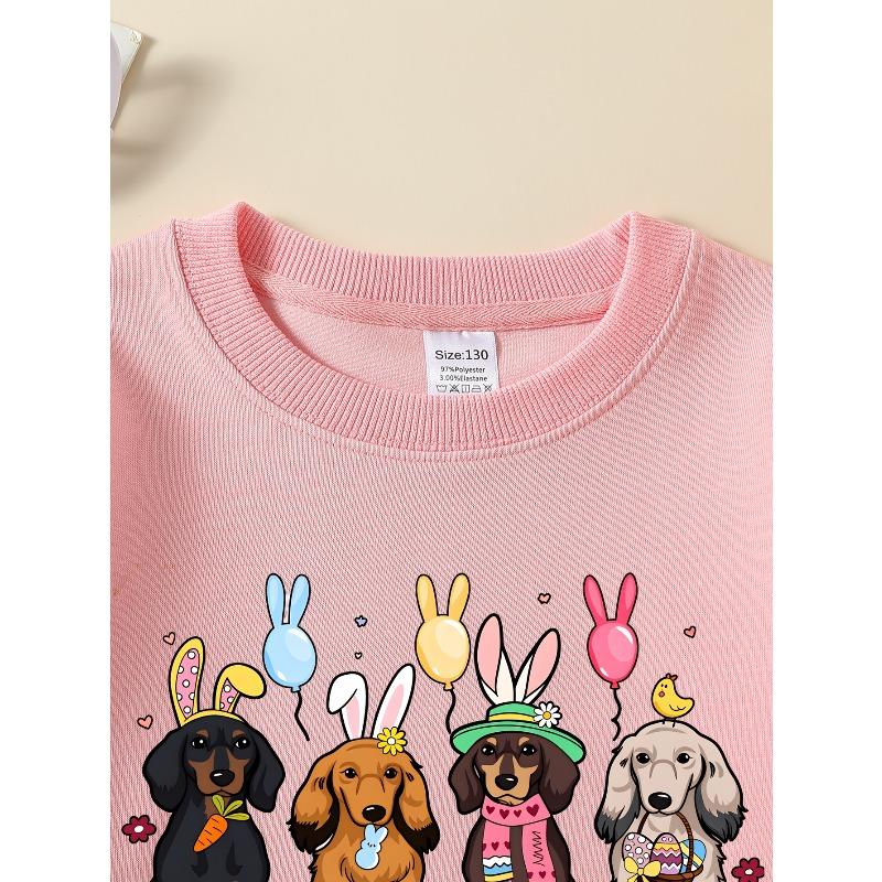 European Sizes Crewneck Sweatshirt for Girls with Dogs, Bunny Ears & Eggs, Soft Comfy Sportswear for Casual Wear for Children & Teens
