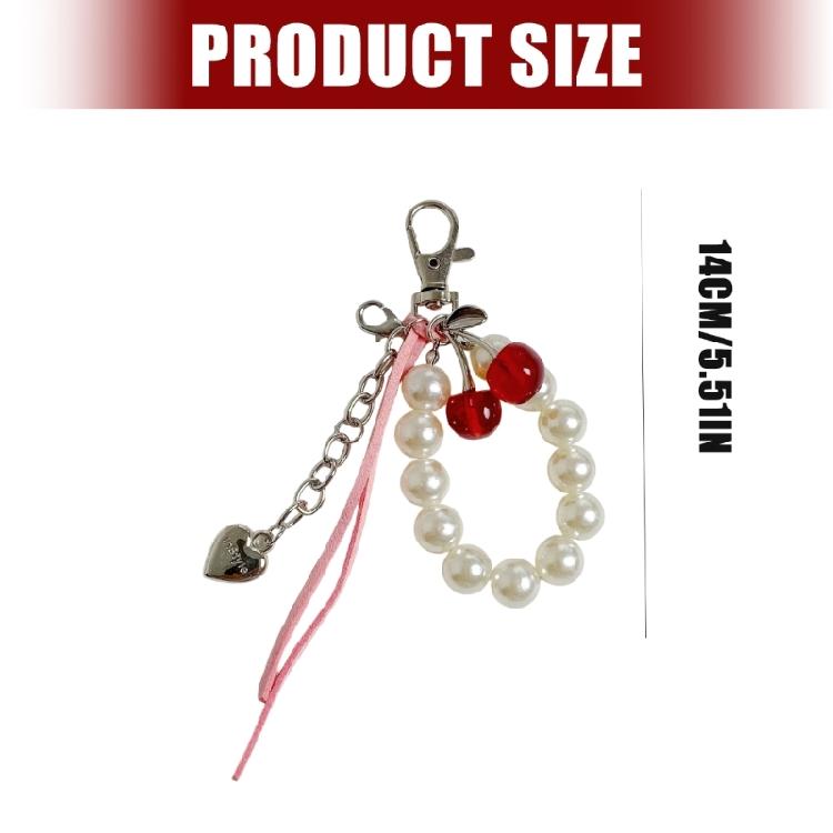 Fashion Beads Keychain Cherry Pearls Design Beaded Lip Balm Pendant Key Ring Stylish Jewelry Gift For Her