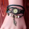 Vintage Blattuhr, Handgeflochtene Bronze Vielseitige Vintage Leder Damen Armbanduhr 795