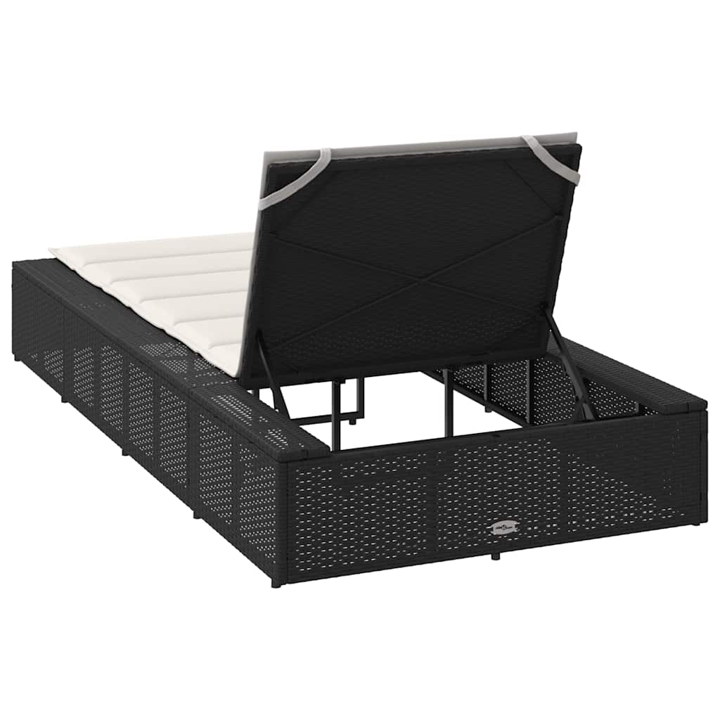 Sun Lounger with Floating Cushion Black Poly Rattan
