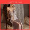 Long Silk Sleepwear Set With V Neck Sleeveless Design For Women Relaxation