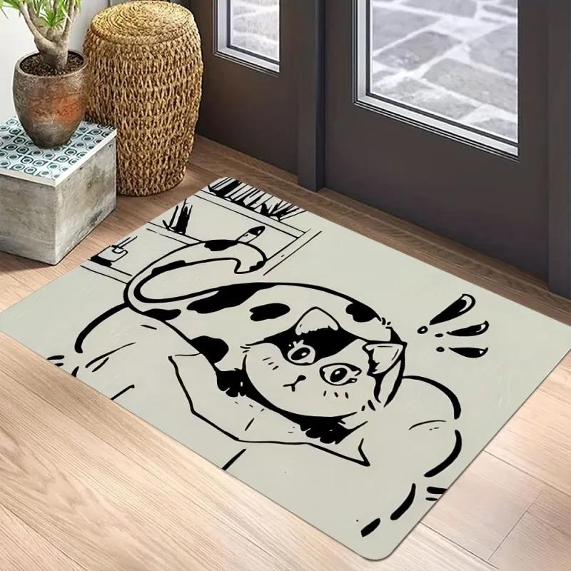 Black Cat Door Mat Non-Slip Entrance Way Mats Welcome Mats Rugs Washable Carpet Home Decoration For Indoor Outdoor