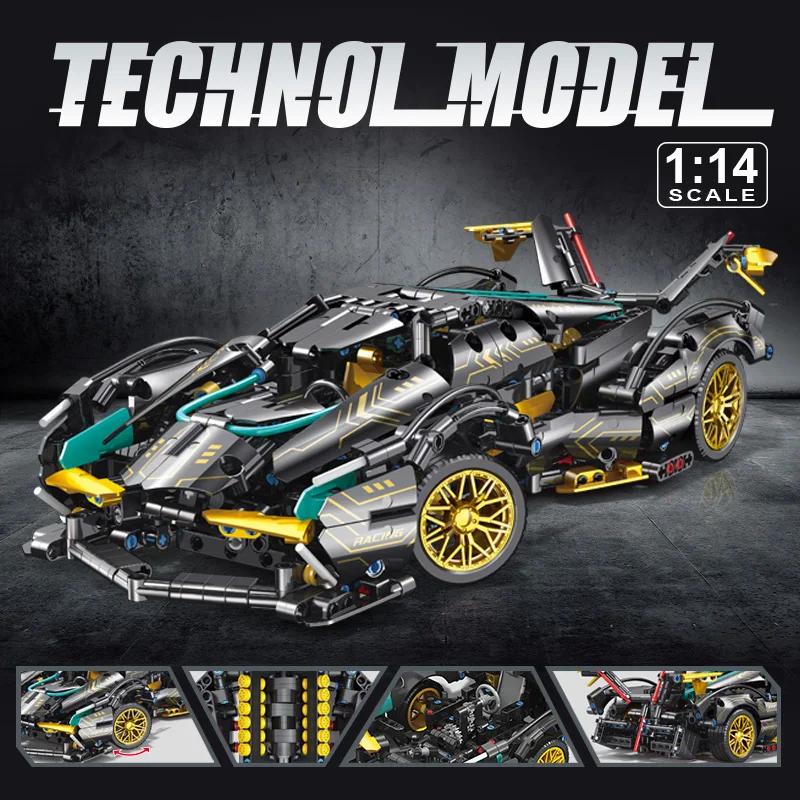 Non-Toxic 1:14 Technical Building Blocks Hypercar Racing Car Creative Model Assemble Vehicle Bricks Toy Birthday Christmas Halloween Gifts