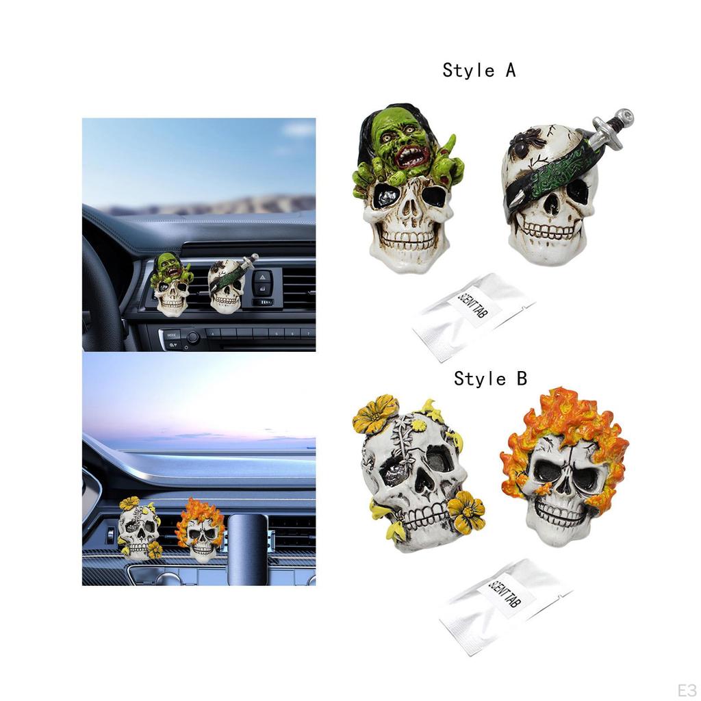 2 Pcs Skull Vent Clips, Car Air Freshener Halloween Interior Accessories,