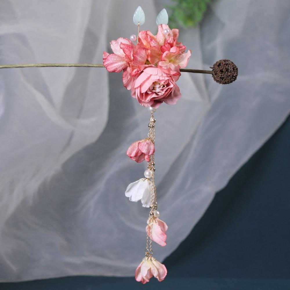 New Artificial Flower Floral Hairpin Forks Tassel Vinatge Hanfu Hair Accessories Chinese Style Multicolor Hair Clip Fork Hanfu