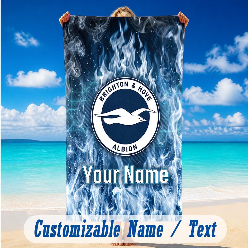 Beach Towel Custom Name Text, Quick Dry Large Towel For Beach HomeBrighton & Hove Albion Football