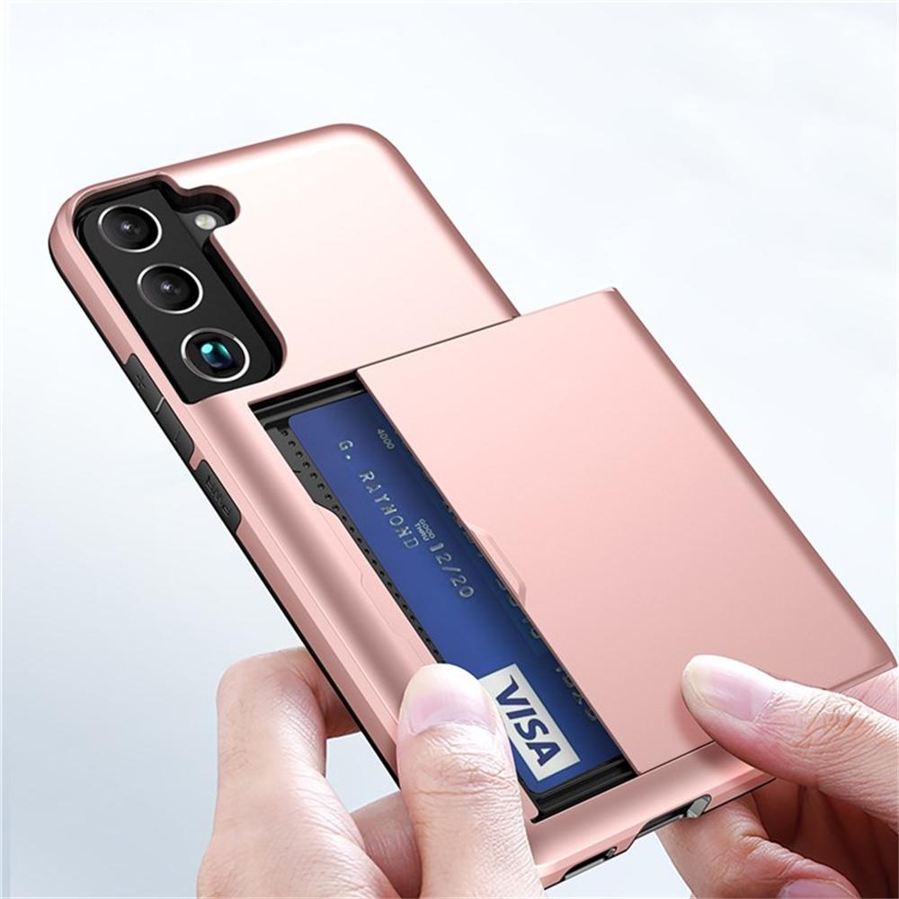 AMORUS For Samsung Galaxy S22 5G Case with Sliding Card Holder PC TPU Phone Back Cover