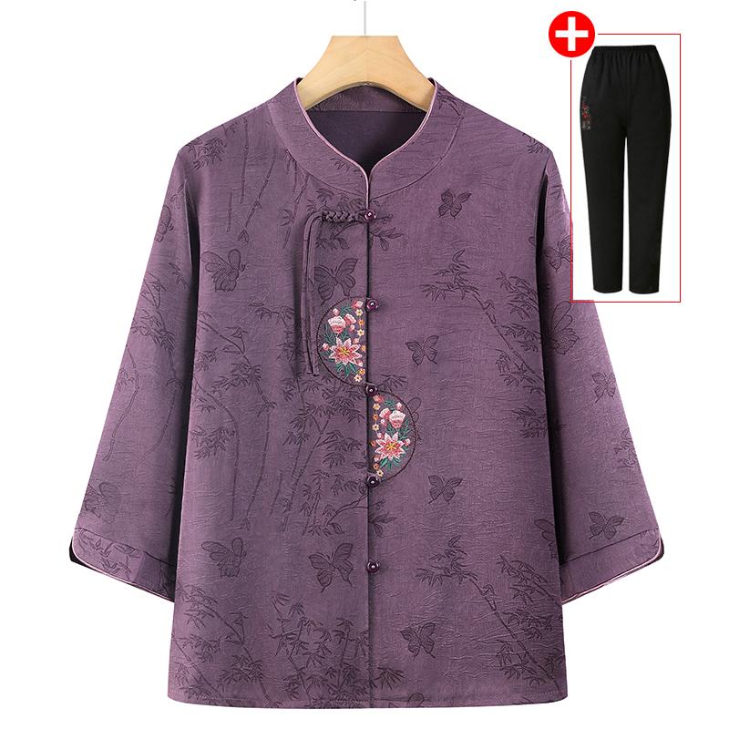 Elegant Spring/Summer Tang Suit Blouse for Mothers - Grandma-Style Wedding Shirt for Middle-Aged and Elderly Women