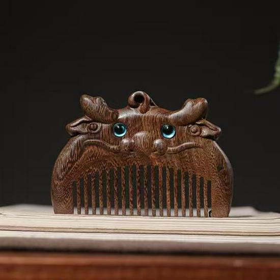 Черный Золотой Сандал Зодиак Резная Деревянная Массажная Расческа