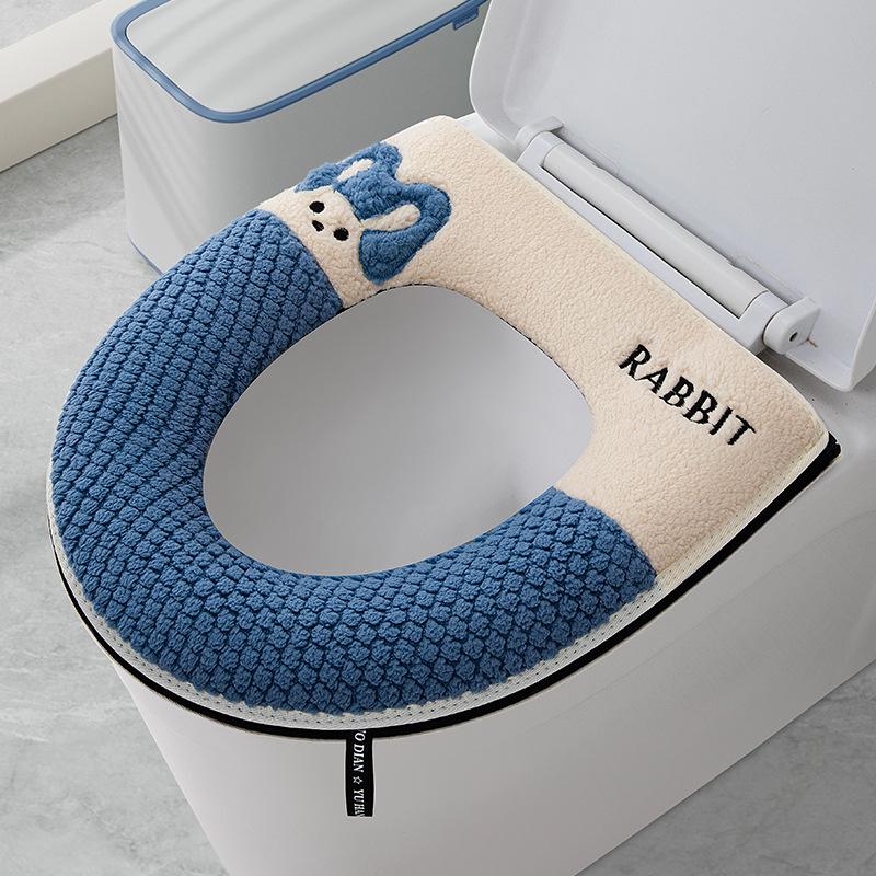 Toilet mat thickened zipper toilet mat universal toilet cover embroidered simple toilet seat mat