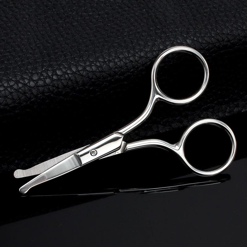 Stainless steel round head nose hair scissors thickened non-slip makeup eyebrow trimmer convenient beard scissors