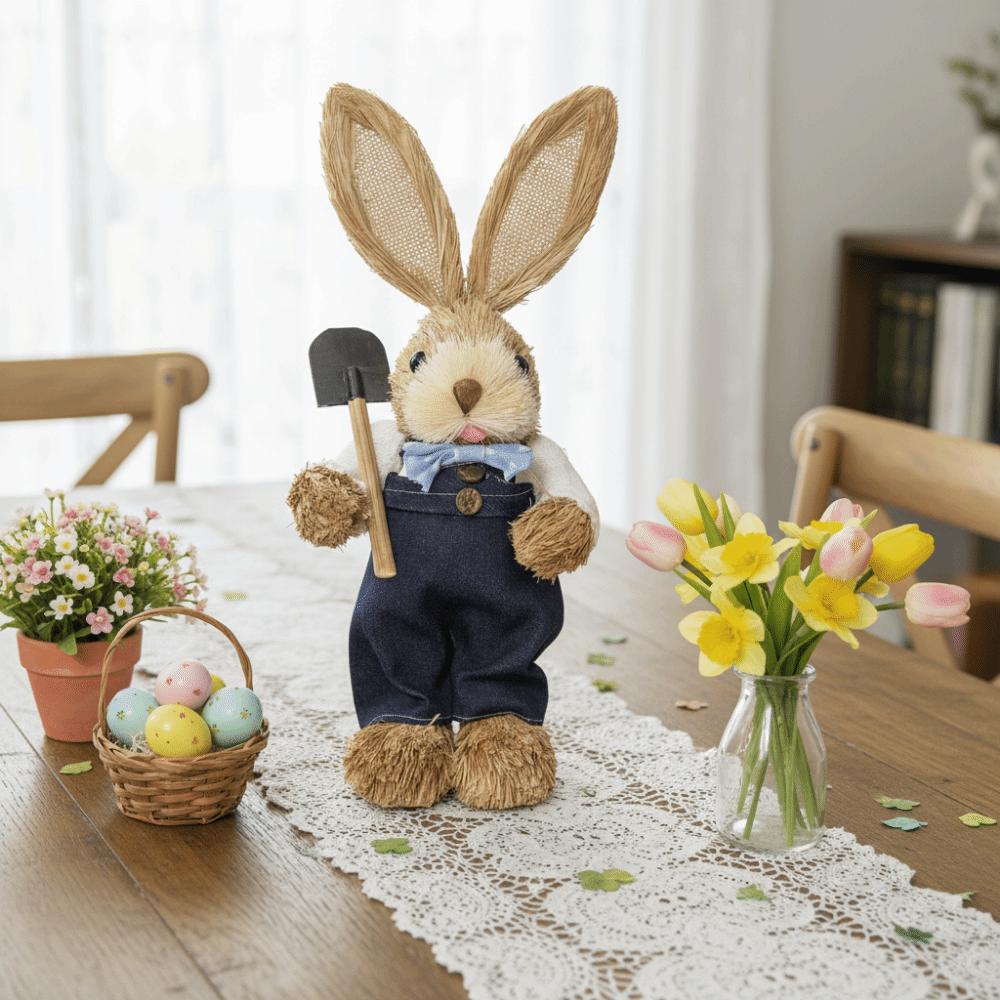 Realistic Design Woven Bunny 35cm Size Bunny Figure Easter Straw Rabbit  Window Display