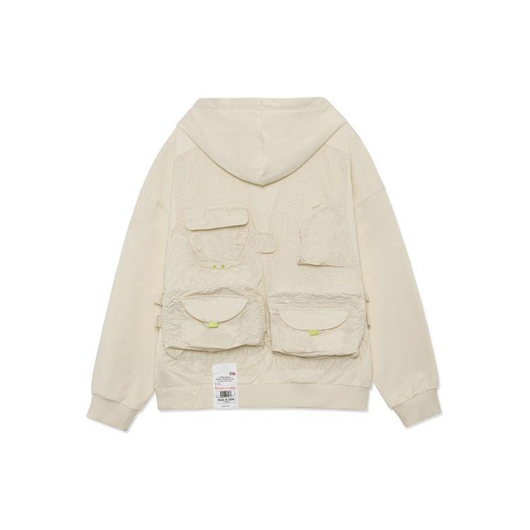 Li Ning Wade Series Pocket Spliced Loose Hooded Sweatshirt Men Sweatshirt Off-White AWDR735-1