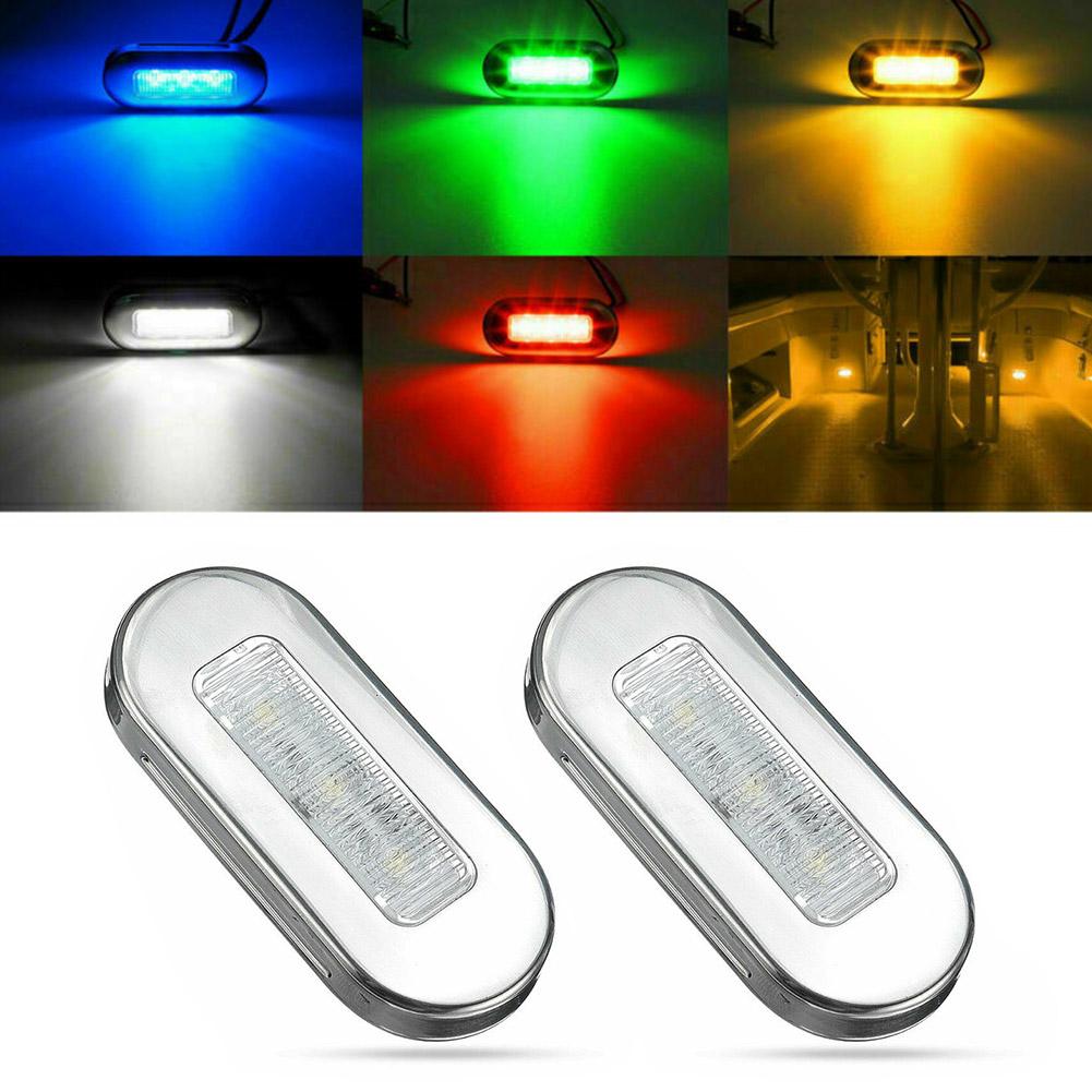 2pcs 12V 3 LED Marine Boat Transom Light LED Courtesy Light With Screws Yacht Marine Boat Cabin Deck Lamp Waterproof LED Oblong