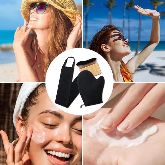 Self-Tanning Mitt Set with Waterproof Lining Double-Sided Self Tanner Glove Applicator Face Body Back Applicator Brush