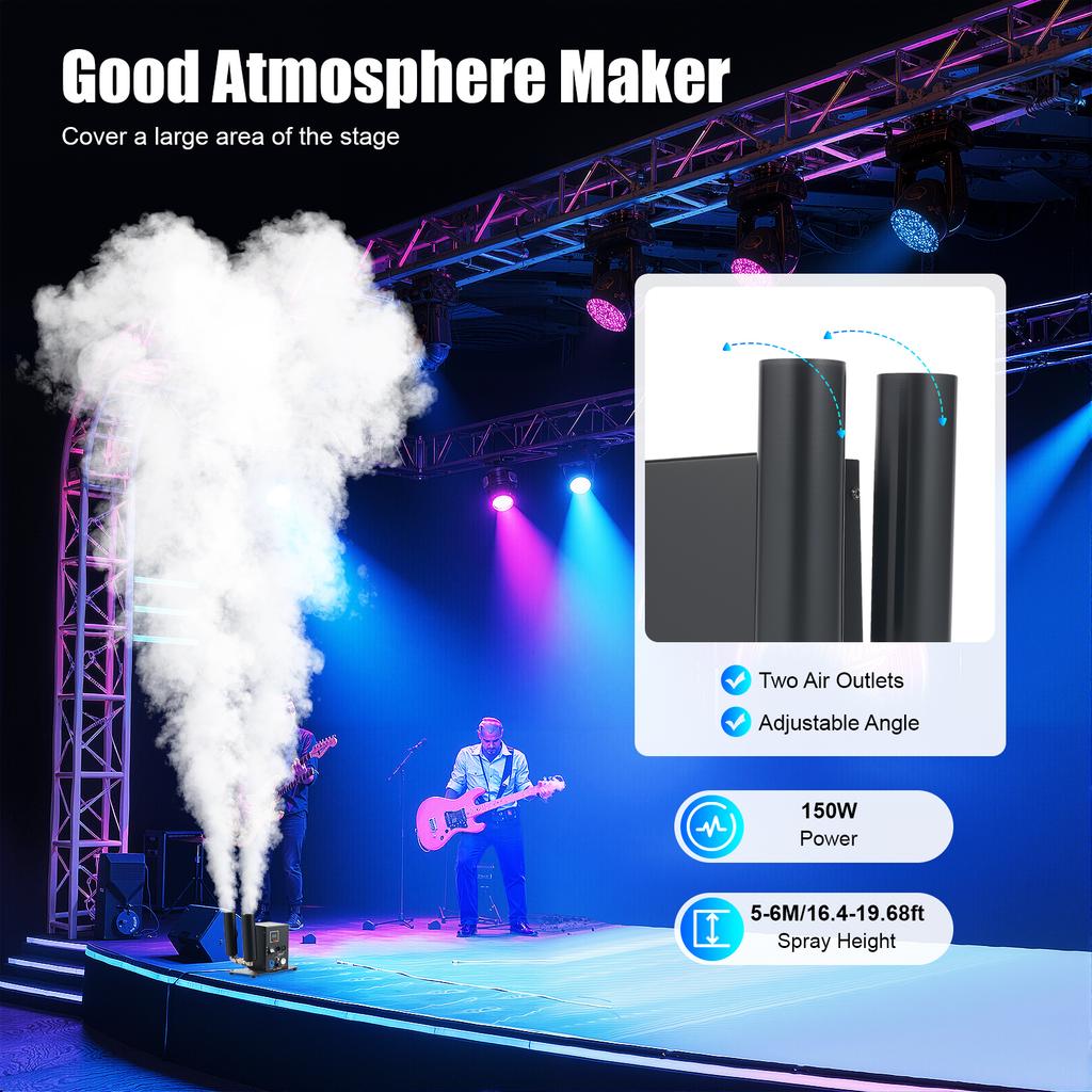 Doppeldüsen CO2 Säulen Nebelmaschine, DMX512 & Leistungssteuerung, 150W für Bühneneffekte, erzeugt 6m/19.68ft hohen Rauch