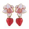 Korean Version of Fashionable Sweet Pastoral Enamel Drip Glaze Flower Strawberry Earrings Light Luxury Simple High-end Earrings