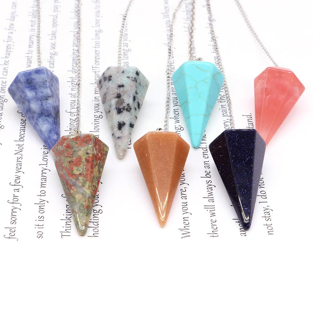 Natural Stone Reiki Healing Pendulum,For Dowsing Spiritual Divination Cone Crystal Quartz Pendulos Small Size Necklace Jewelry