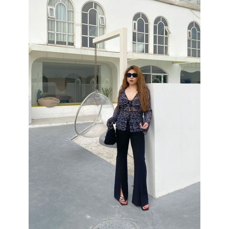Miss Biggie Fashion Plus Size Figure Flattering Slim-Fit Versatile Four-Sided Bullet High Waist Slit Small Horn Pants