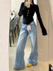 Plus Size High Waist Washed Wide Leg Jeans - Women's Slimming, Floor-Length, Straight Fit