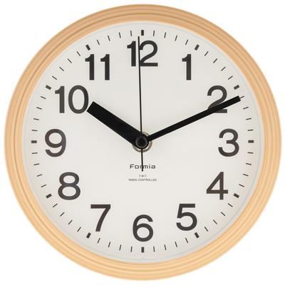 Formia HIC-007RC-N Wall Clock, Radio-Controlled, 18cm Diameter, Natural, Simple Design, Cafe Style, Second Hand Stops At Night