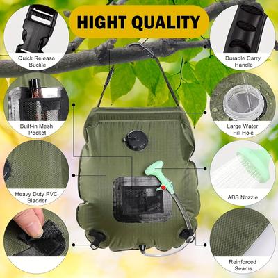 19.99 L Solar-Powered Shower Bag for Camping & Travel - Leakproof, Portable with Temperature Gauge, Hose & Sprinkler Head