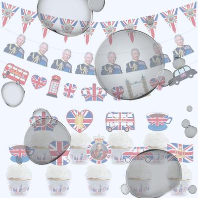 King Charles III Coronation Bunting Banner Set Vibrant Colors Union Jack Bunting Flags Multi-shape for Party Hanging Decoration