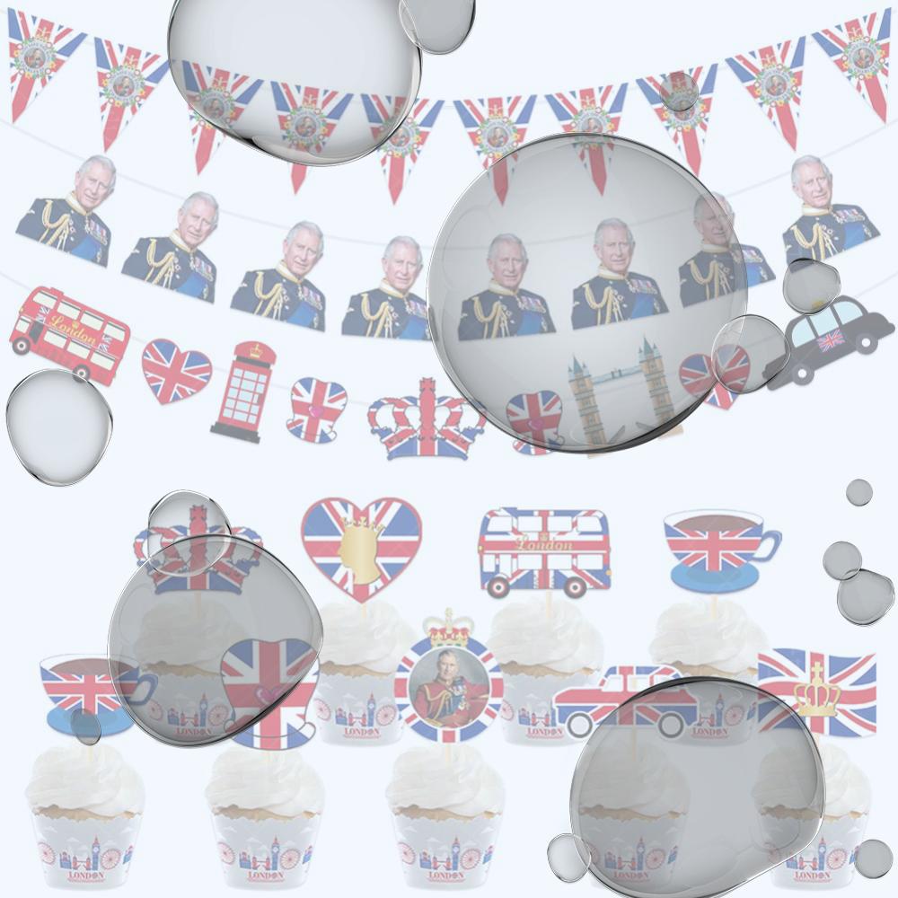 King Charles III Coronation Bunting Banner Set Vibrant Colors Union Jack Bunting Flags Multi-shape for Party Hanging Decoration