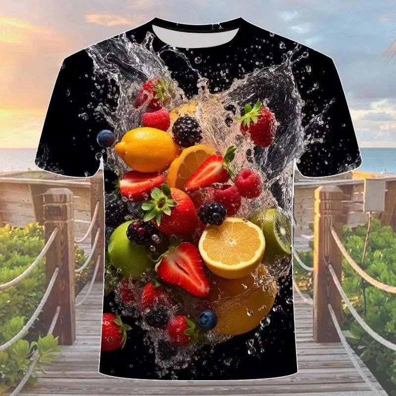 Letné voľnočasové 3D zábavné ovocné vzory tlačené tričko s krátkym rukávom módny trend personalizovaný okrúhly výstrih pánske tričká