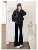 Women's Petite High Waist Slim Fit Black Flared Pants for Autumn/Spring