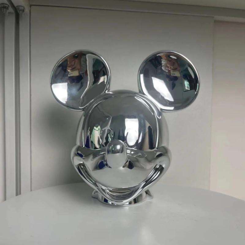 18cm New Gold/Silver Mickey Mouse Head Figures Piggy bank Resin Statue TV stand cabinet Desktop Home Decor Ornament bithday gift