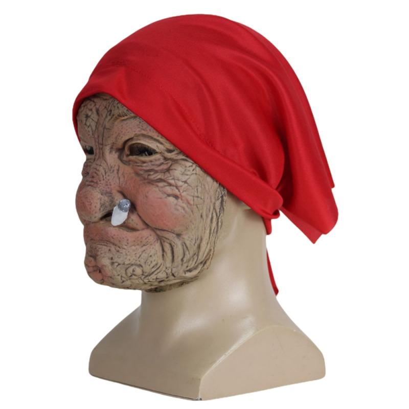 Smoke Grandma Realistic Old Women Face Mask Halloween Horrible Latex Mask Scary Full Head Creepy Wrinkle Face Cosplay Props