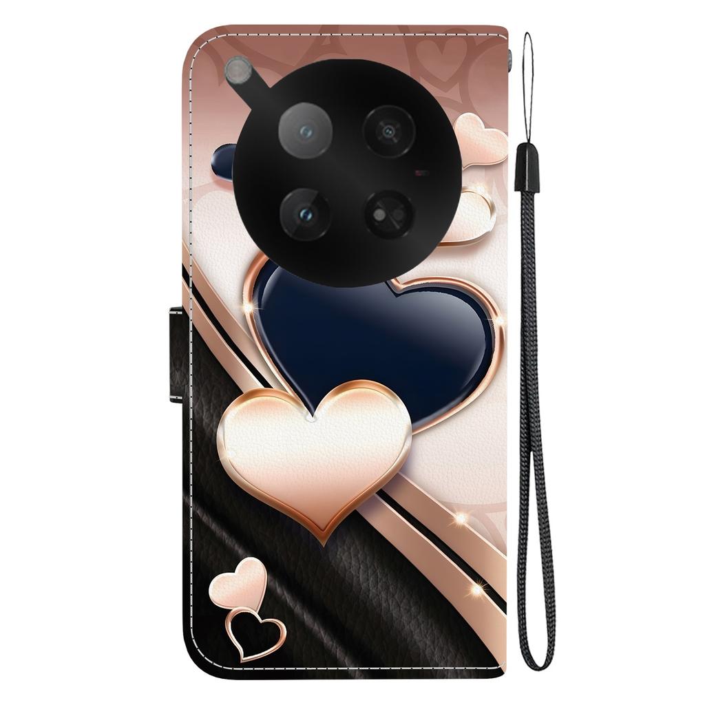 Handmade PU Leather Flip Case for Infinix Zero 40 4G (X6860) Anti-Slip Shockproof Cover with Wrist Strap & Heart/Rose Cat Designs