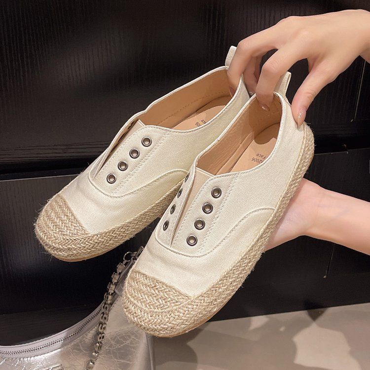Xiaoxiangfeng fisherman shoes canvas shoes women's 2025 autumn new Korean version woven little white shoes ins tide low-top casual single shoes