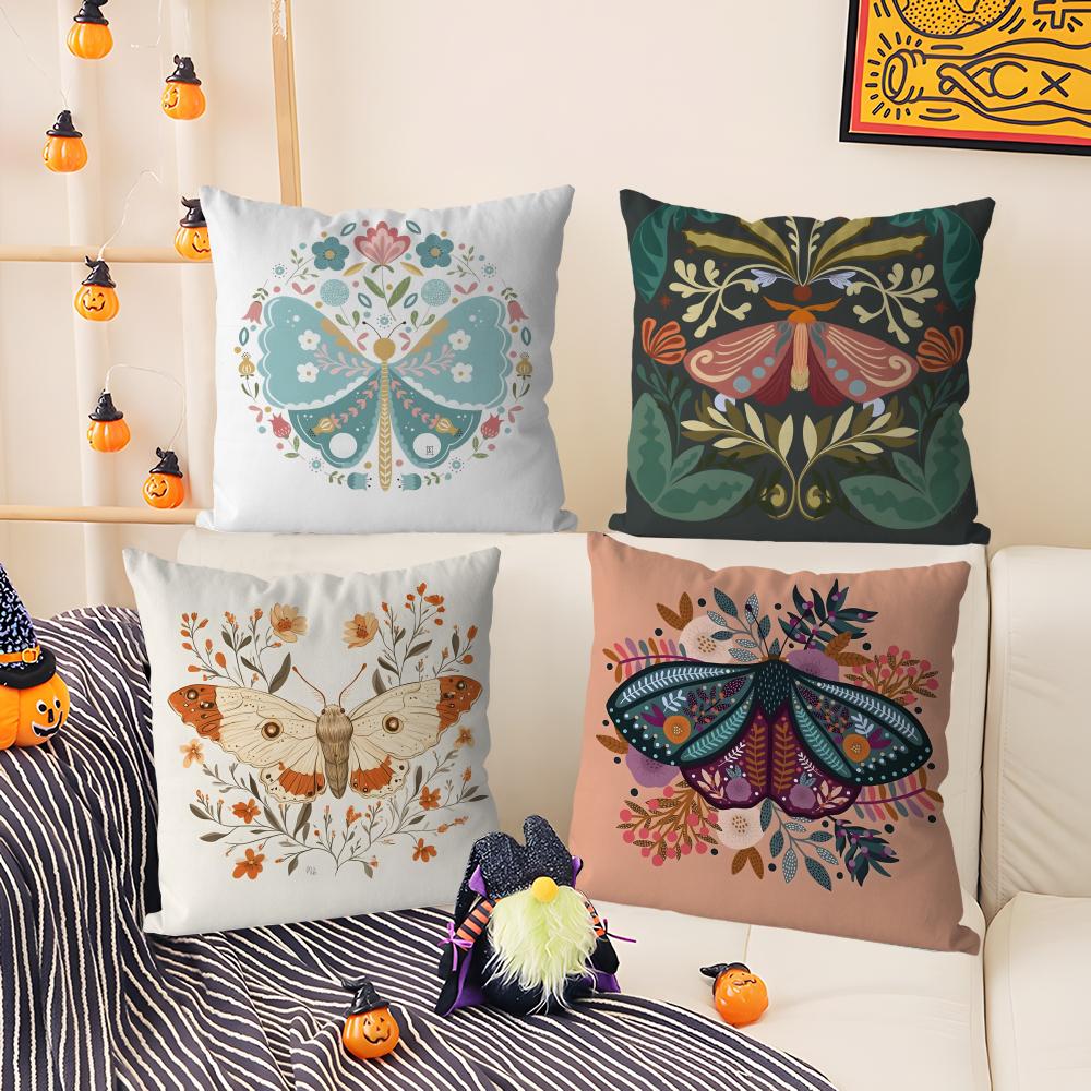 Colorful Plant and Insect Home Prints Pillow Case Comfort Sofa Bed Silky Elegant Invisible Zipper Decorative Cushion Cover