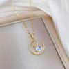 Titanium Steel Moon Rabbit Full Diamond Luxury Banquet Wedding Necklace Female Versatile Clavicle Chain Titanium Steel