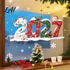 Festive Home Window Ornaments 2027 Christmas Static Clings Snowman Snowflake Holly Glass Stickers Clear Vivid Film Reusable Xmas Decals for