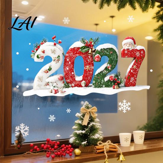 Festive Home Window Ornaments 2027 Christmas Static Clings Snowman Snowflake Holly Glass Stickers Clear Vivid Film Reusable Xmas Decals for