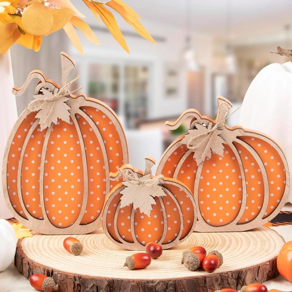 Wooden Fall  Decorations For Home Shelves Mantel Tabletop Decorative Pumpkins