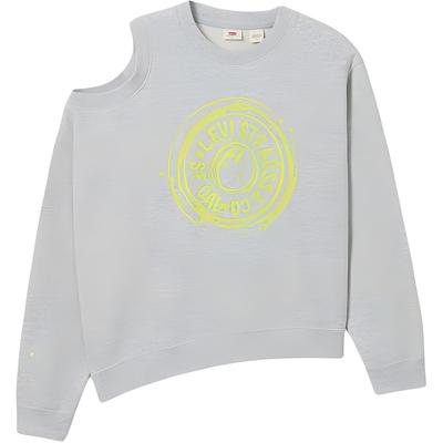 Levis Denim Wanderer Series FW24 Printed Ribbed Crew Neck Loose Long Sleeve Sweatshirt Women Sweatshirt Gray 0016K-0001