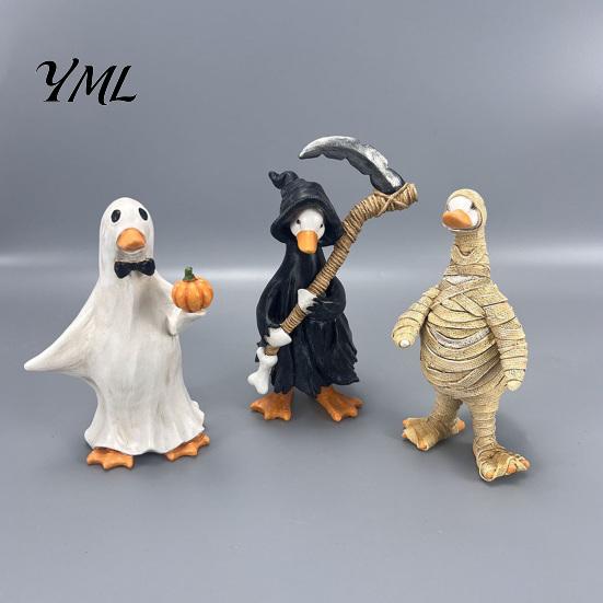 Funny Holiday Crafts Halloween Figurines Table Decor, Cute Ghost Duck Ornament, Resin Statue Festive Window Displays Figurine for Centerpiece