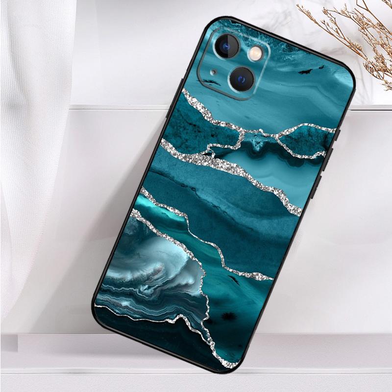 Teal Blue Gold Agate Marble Shockproof Case For iPhone 17 Pro Max 11 14 15 16 Plus 12 13 Mini 16e 17 Air Phone Cover