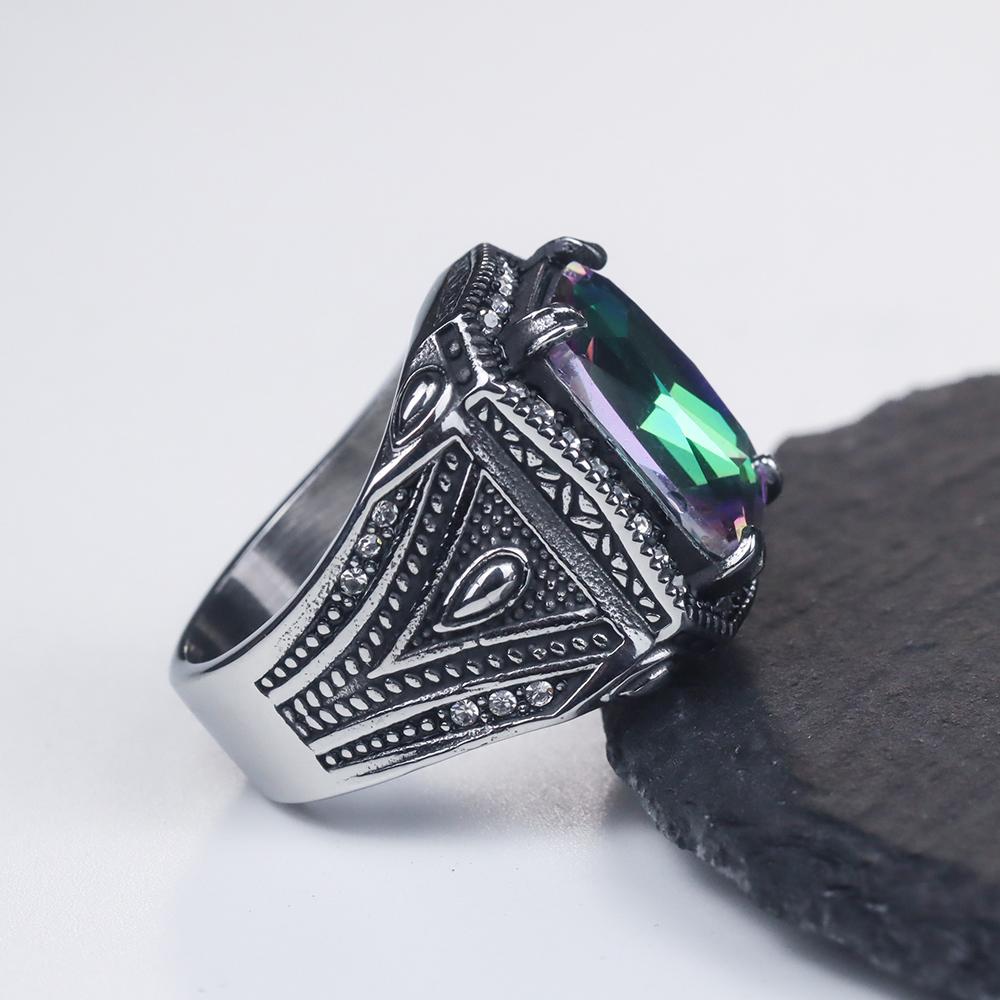 Fashion Vintage Punk Colorful Stone Rings Stainless Steel Handmade Turkish Signet Ring for Men Women Luxury Jewelry Wholesale