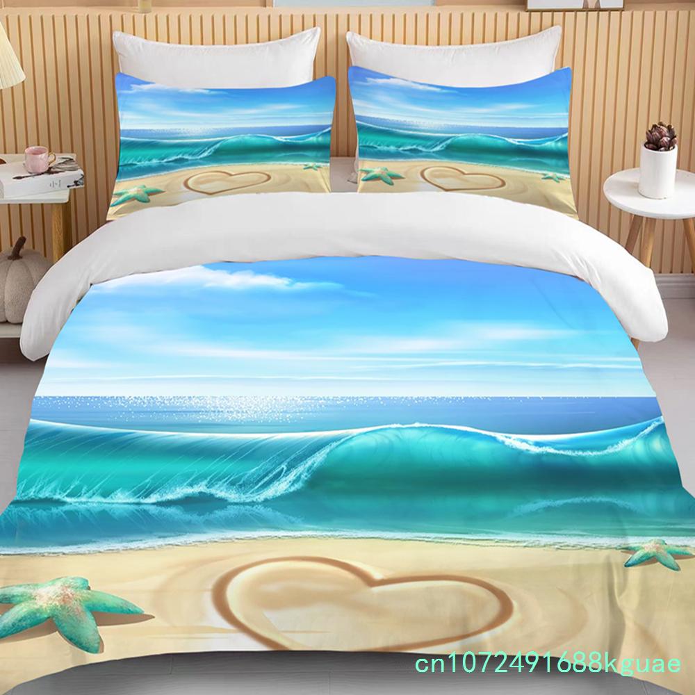 Комплект постельного белья Ocean Coast Beach Пододеяльник Комплект синей морской звезды Постельный комплект Детский подростковый ракушка Домашний текстиль Летнее покрывало Пододеяльник
